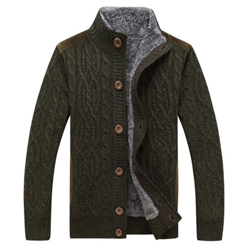Knitted Cable Cardigan With Plush Inner Lining