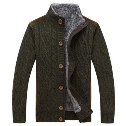 Knitted Cable Cardigan With Plush Inner Lining