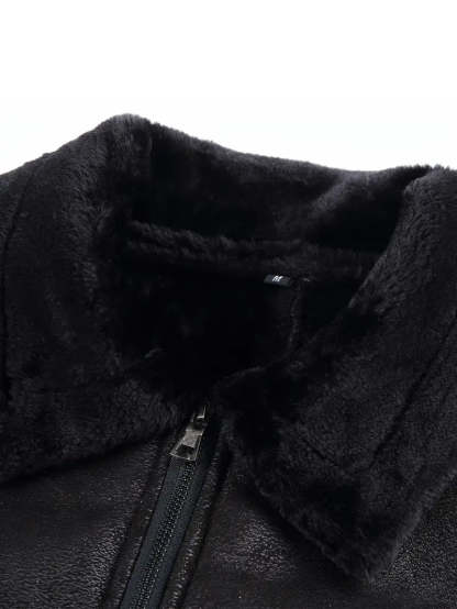 Vegan Leather Jacket with Shearling Collar