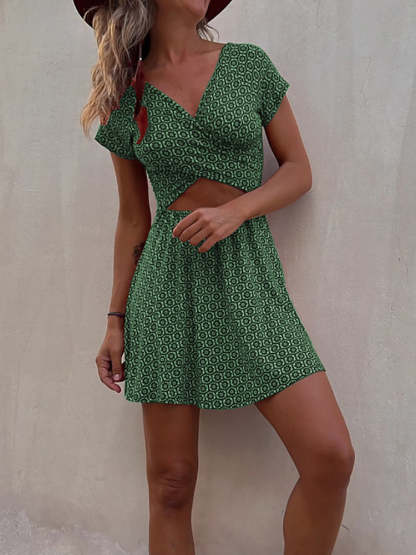 Duo Side Printed Cut-Out Mini Dress