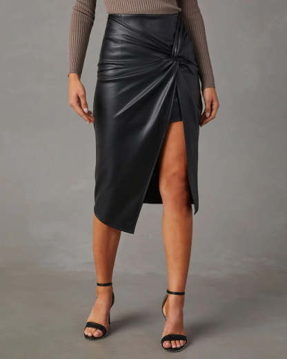 Asymmetrical Vegan Leather Skirt