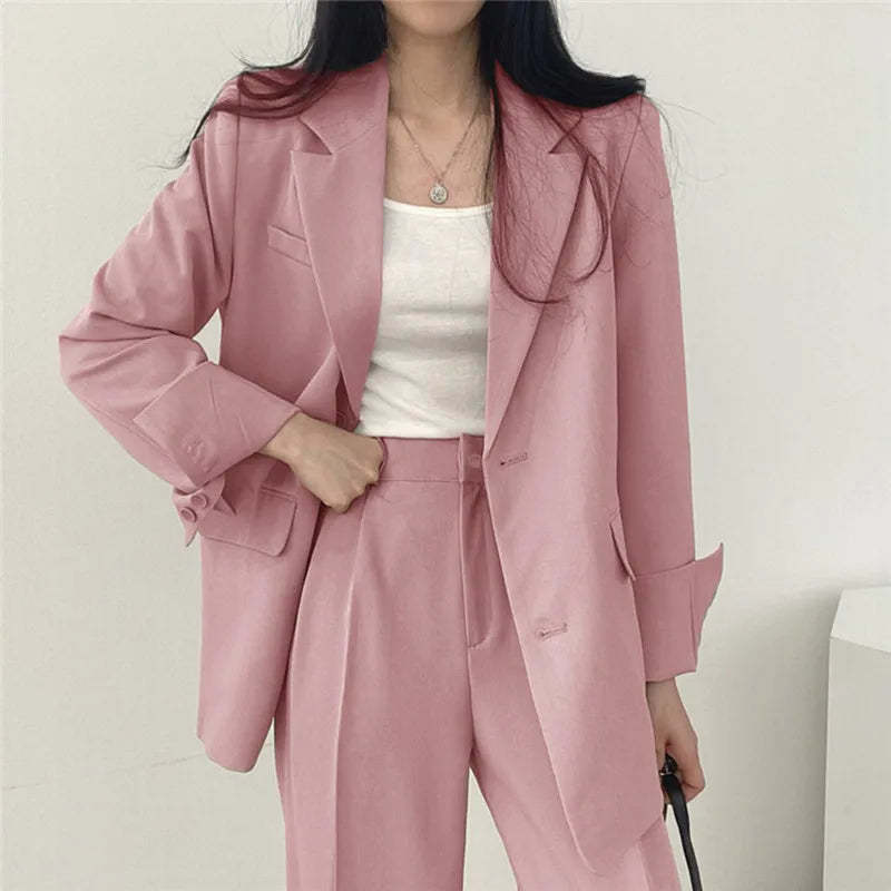 Plain Blazer and Straight Fit Pants Set