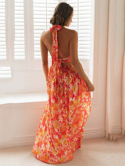 Floral Halter Split Dress