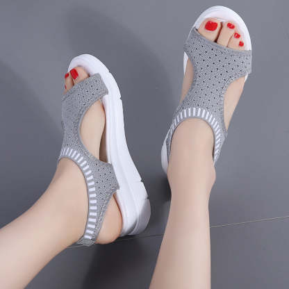 Breathable Peep Toe Light Mesh Flat Tennis Sandals For Women