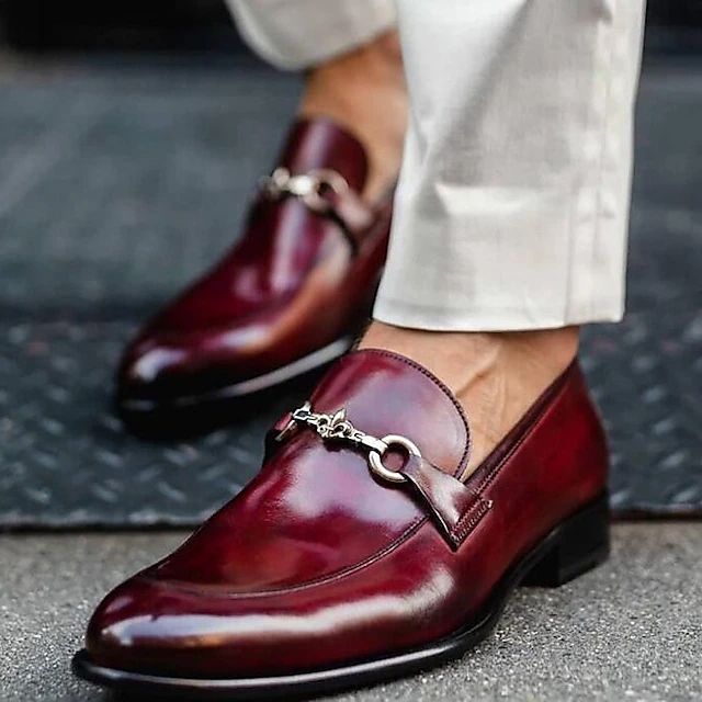 Men's Oxfords Loafers & Slip-Ons Dress Shoes Vintage Business Christmas Party & Evening Xmas PU Synthetics Black Red Spring Fall