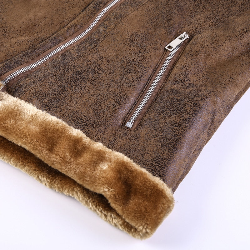 Leather Biker Jacket With Fleece Lining