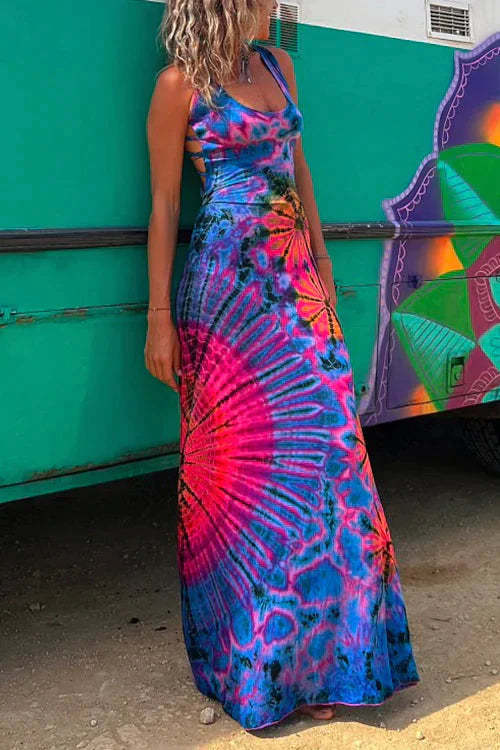 Lace-Up Tie Dye Maxi Dress