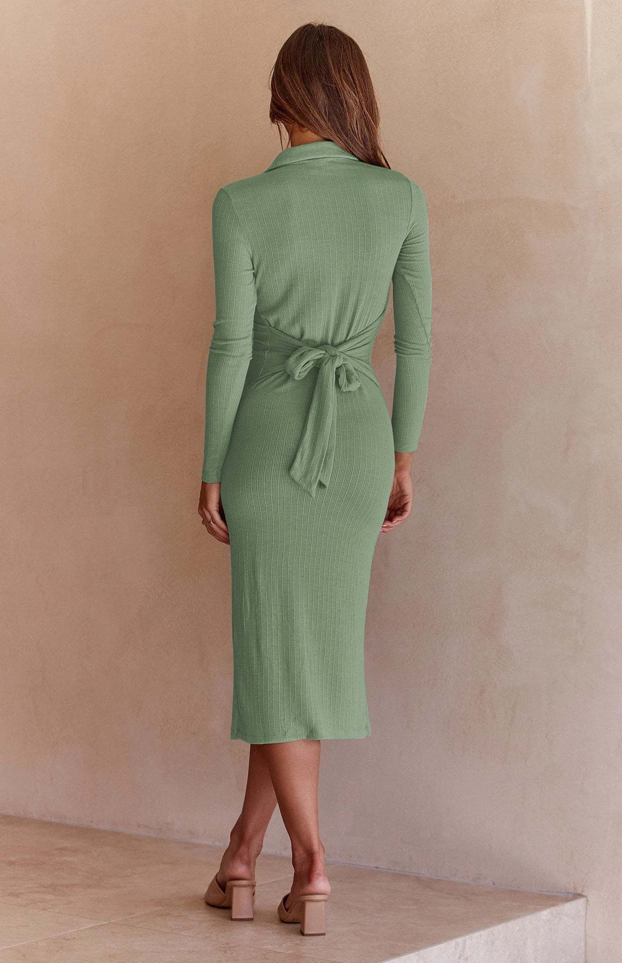 Ribbed Long-Sleeved Slim-Fit Dress