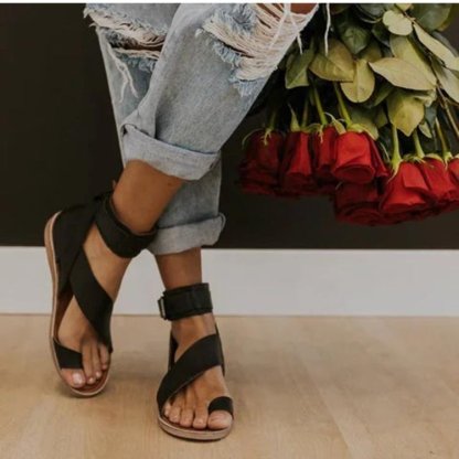 Women's Soft Cross Leather Ankle Strap Flat Gladiator Sandals