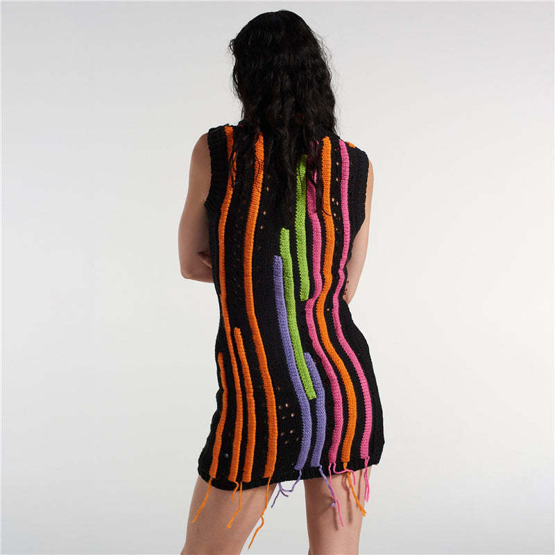 Knitted Mini Dress With Fringes