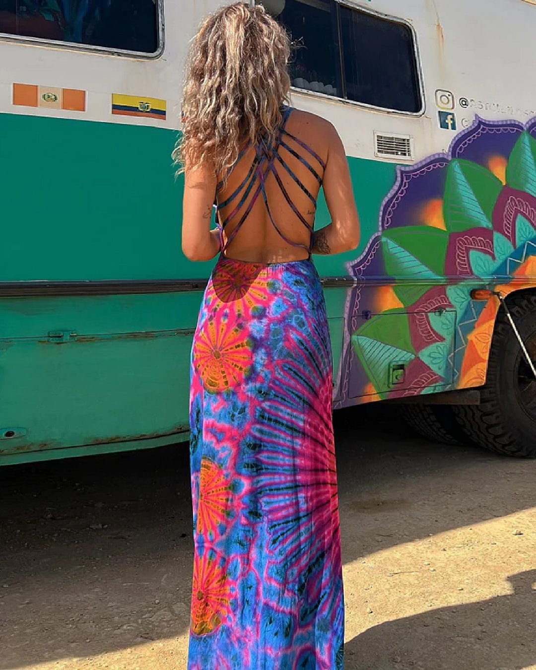 Lace-Up Tie Dye Maxi Dress