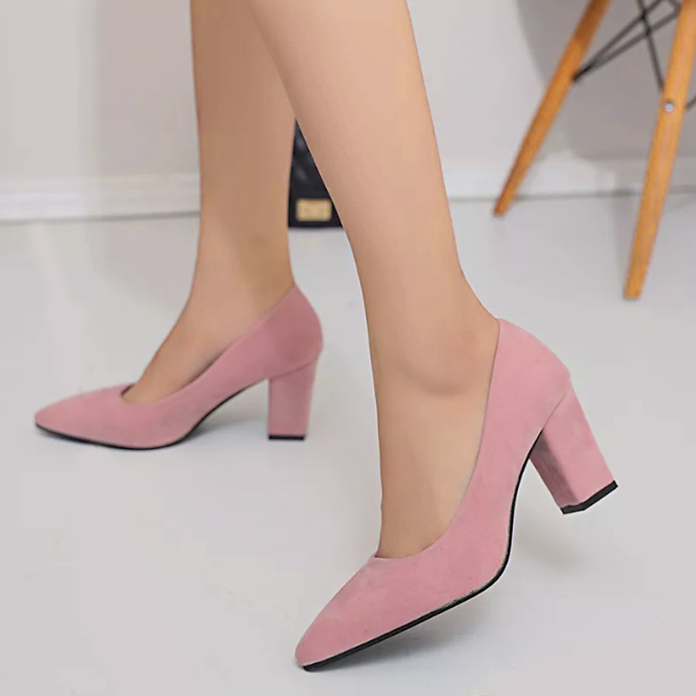 Women's Heels Pumps Suede Shoes Sexy Shoes Plus Size Party Outdoor Office Solid Colored High Heel Low Heel Chunky Heel Pointed Toe Elegant Sexy Minimalism Walking Suede Loafer Black Pink 2024 - GBP £34 –P5