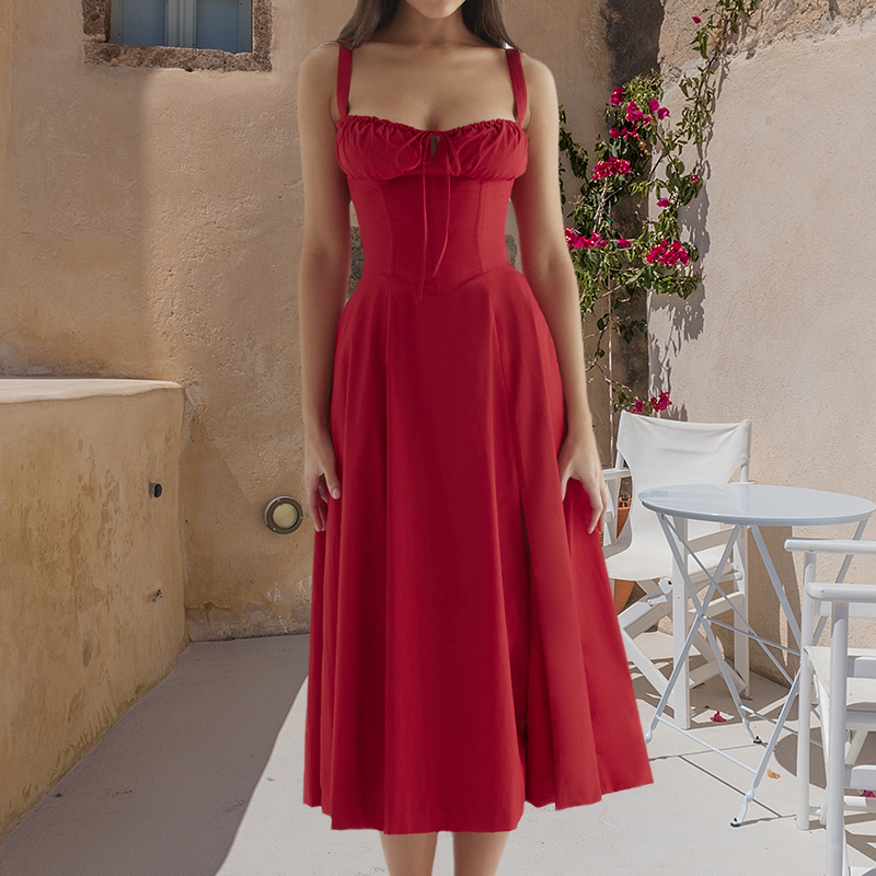 Flared Skirt Midi Dress