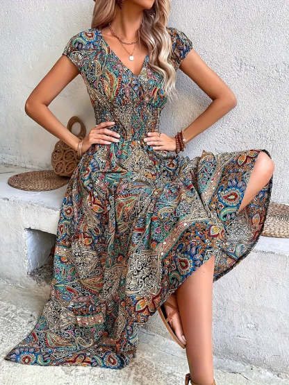 Vibrant Paisley Print Maxi Dress