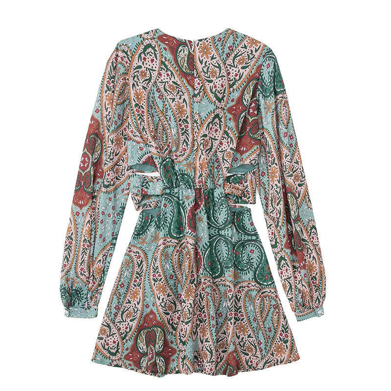 Printed V-Neck Mini Dress