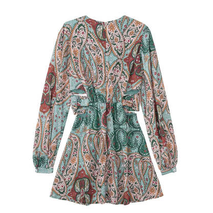 Printed V-Neck Mini Dress