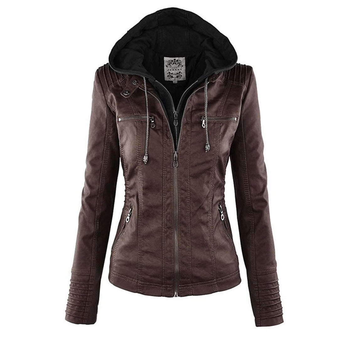 Vegan Leather Jacket With Detachable Hood