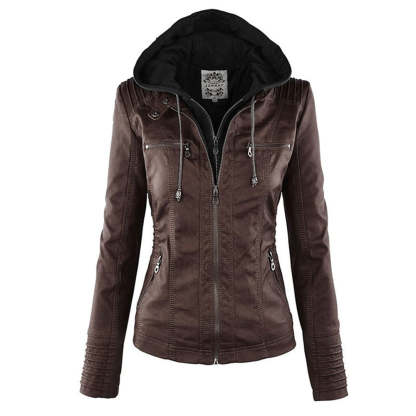 Vegan Leather Jacket With Detachable Hood