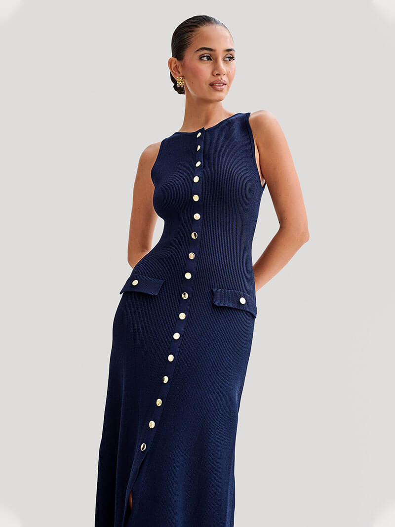 Buttoned Sleeveless Maxi Dress