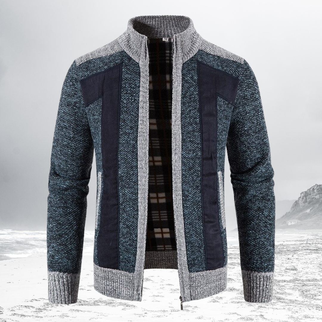 Wool Zip Sweater With Motif