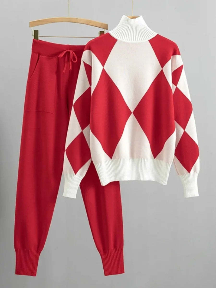 Knitted Two-Piece Set Geometric Print