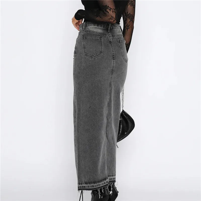 Slit-Front Denim Maxi Skirt