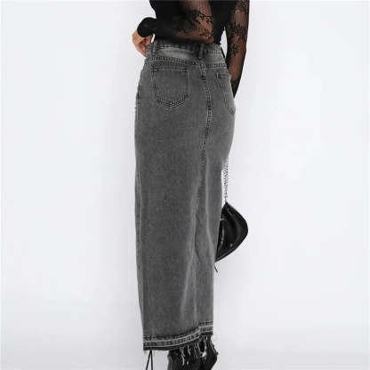 Slit-Front Denim Maxi Skirt