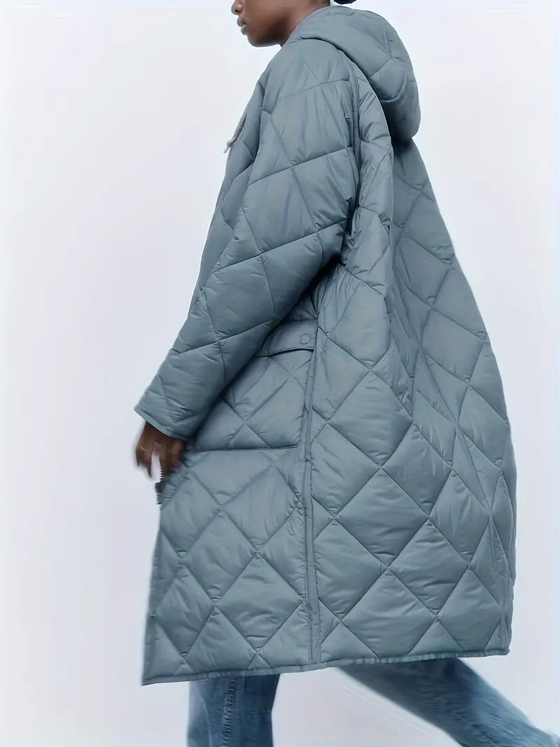 Light Blue Hooded Longline Puffer Coat
