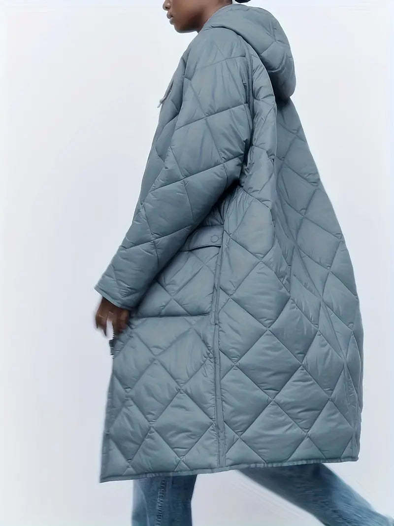 Light Blue Hooded Longline Puffer Coat