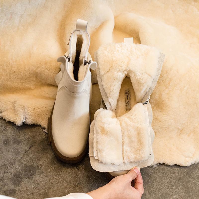 Waxing Leather Chelsea Boots Handmade British Boots Double Zip Fleece Lined Snow Boots