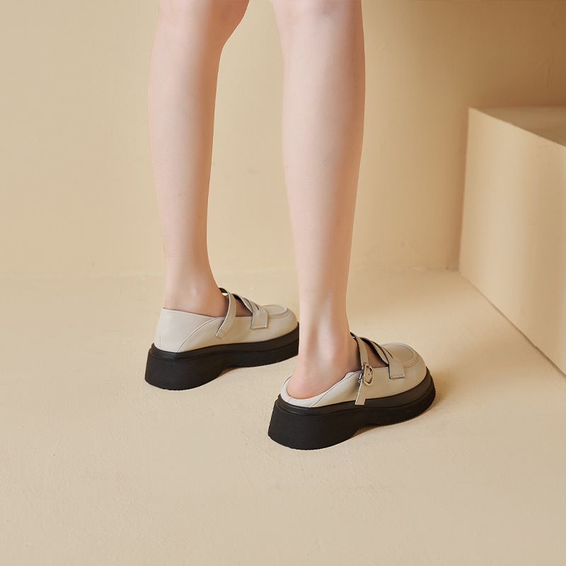 Round Toe Platform Mary Jane Loafers Buckle Strap Uniform Shoes