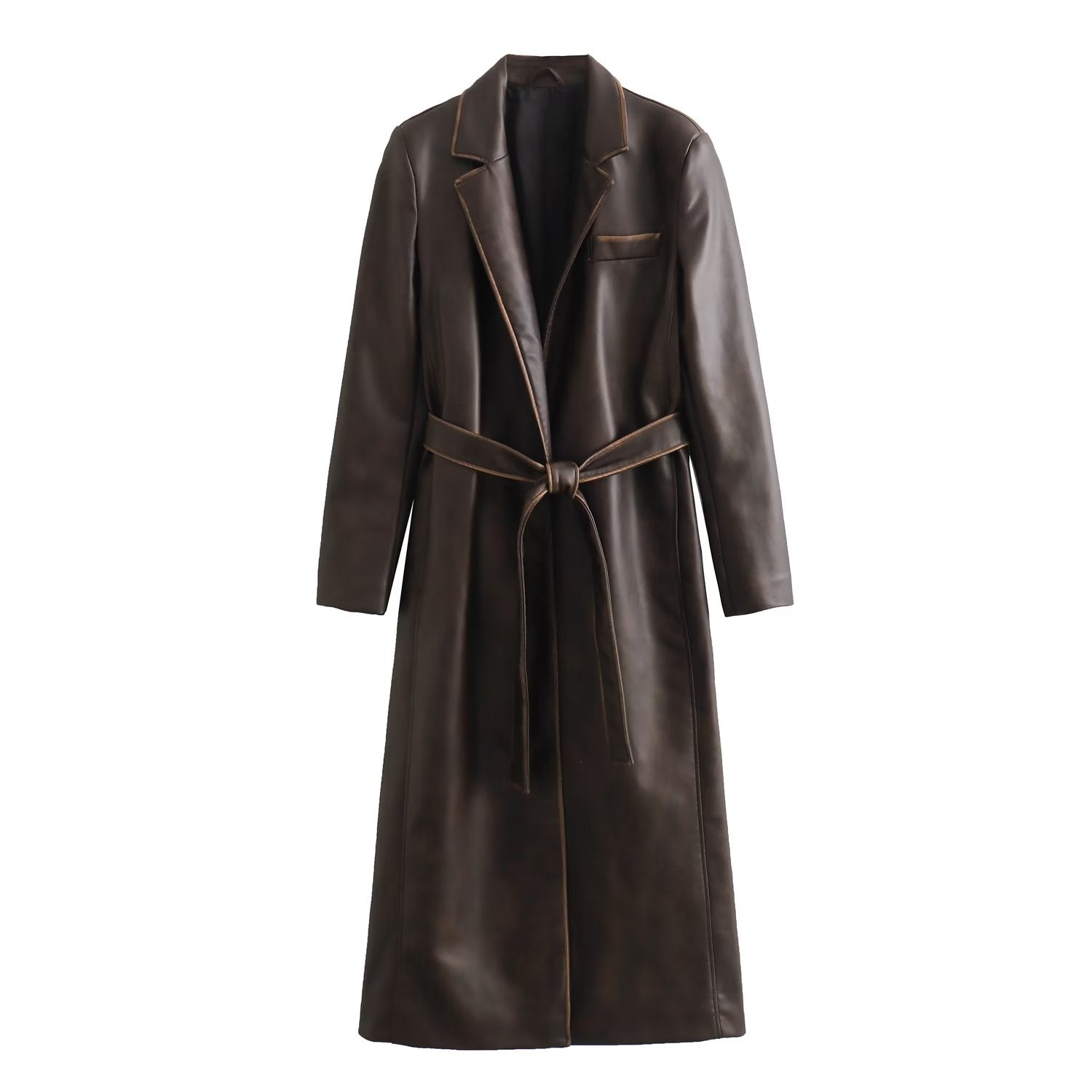 Women's Long Brown Leather Coat