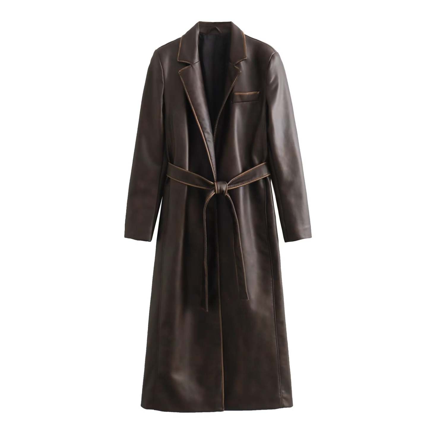Women's Long Brown Leather Coat