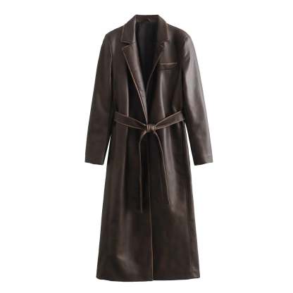 Women's Long Brown Leather Coat