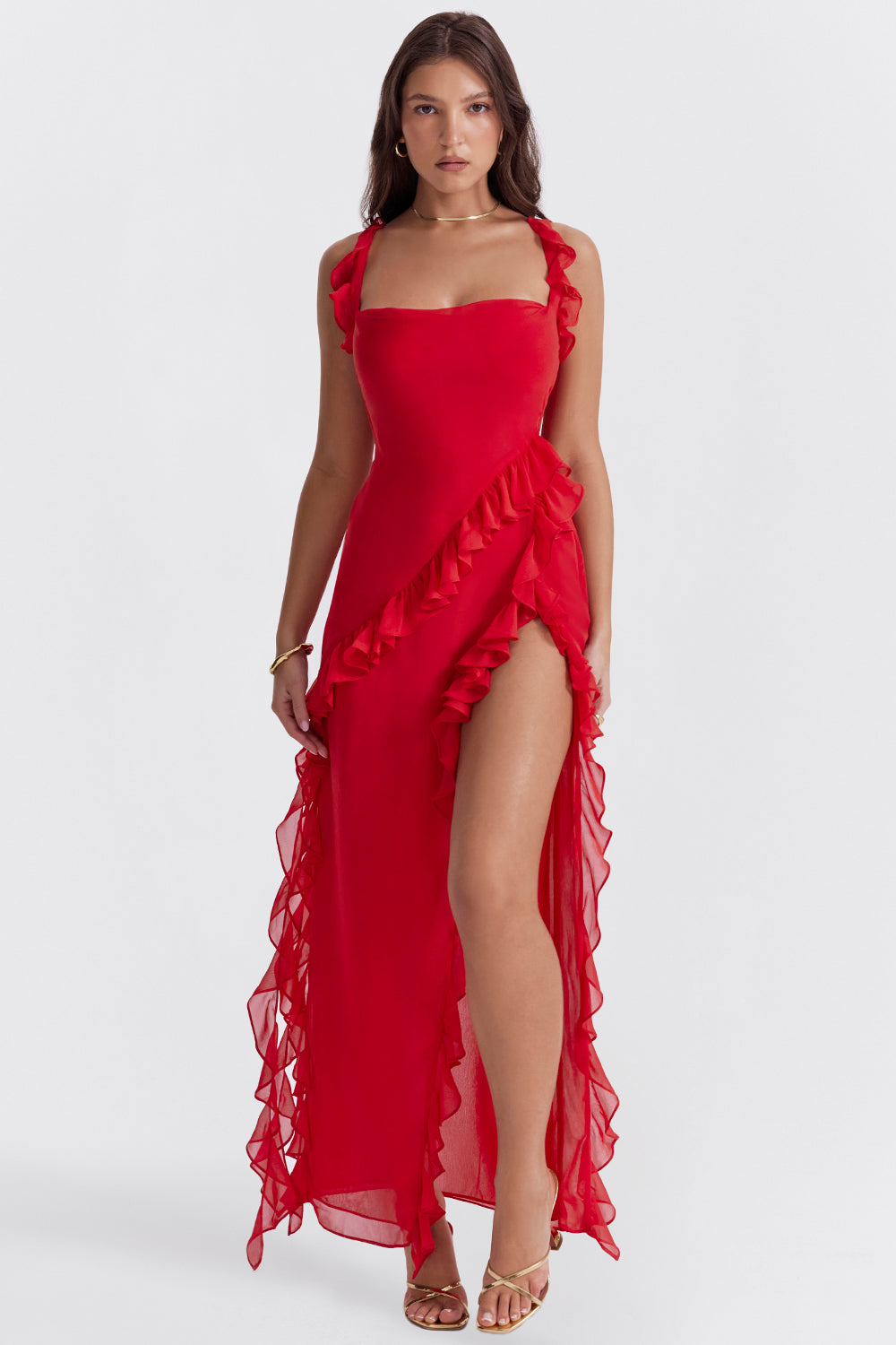 Ruffle Side Slit Party Dress