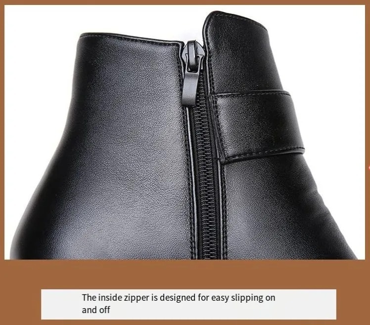 Orthopedic Women Arch Support Leather Metal Buckle Velvet Boots