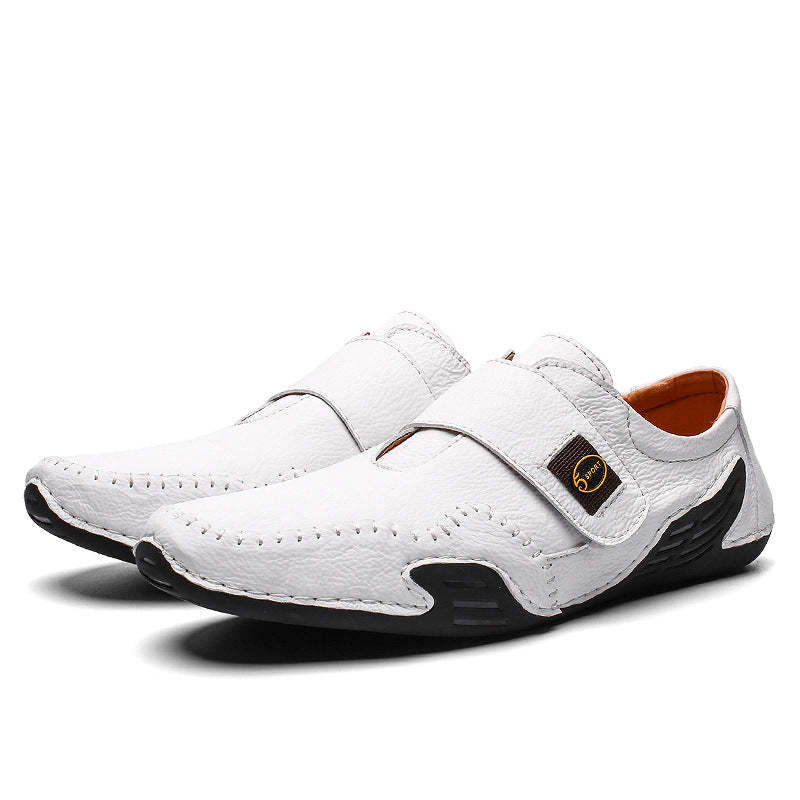 Men's Hand Stitching Leather Hook Loop Soft Casual Driving Shoes