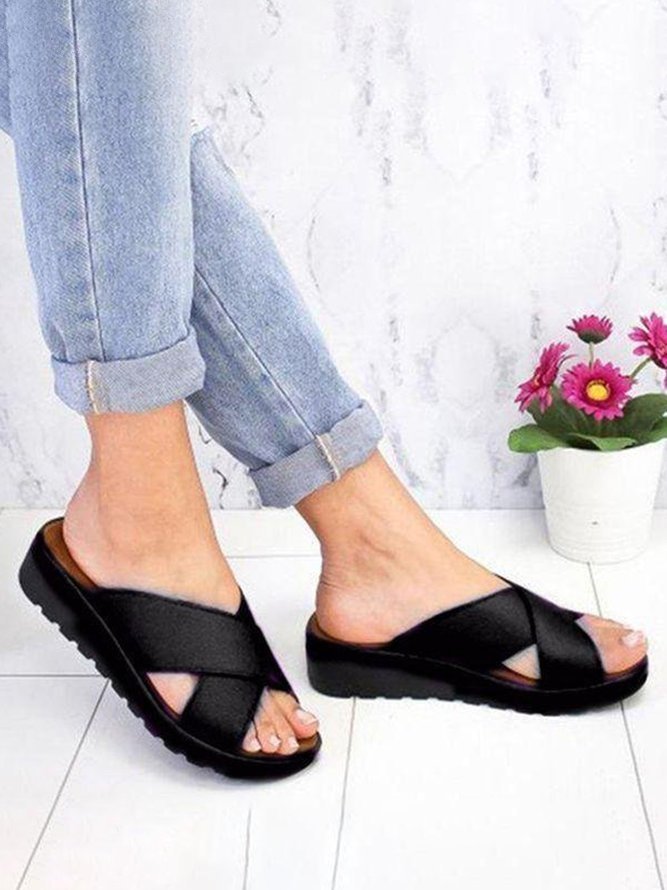 Cross Strap Casual Wedge Slippers