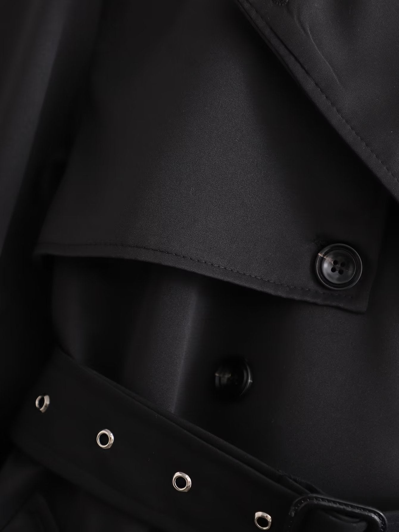 Women's Black Breasted Trench Coat