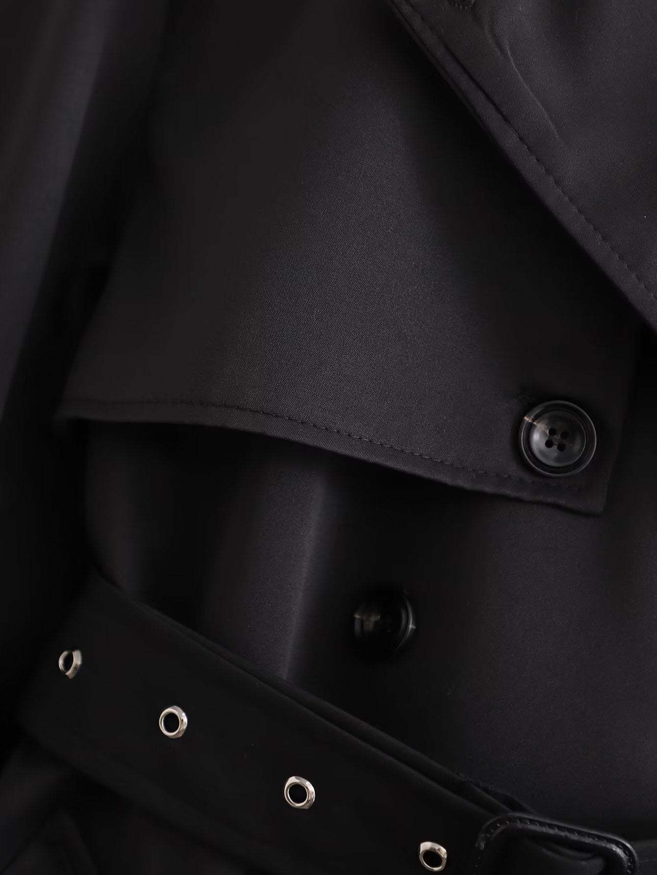 Women's Black Breasted Trench Coat