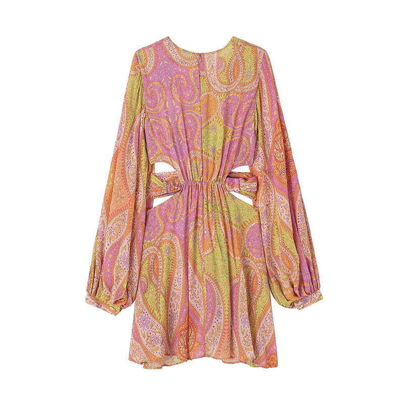 Printed V-Neck Mini Dress