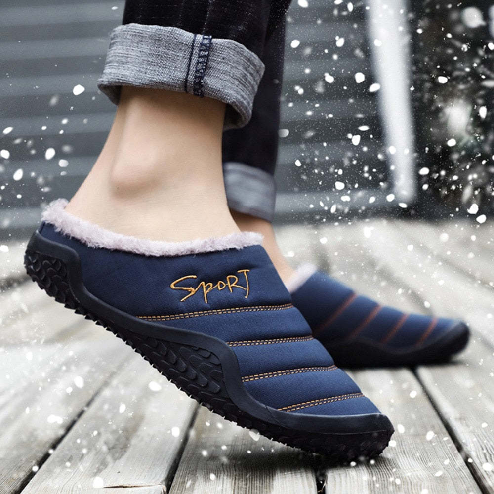 Fur Slippers For Men Warm Anti-slip Winter Shoes