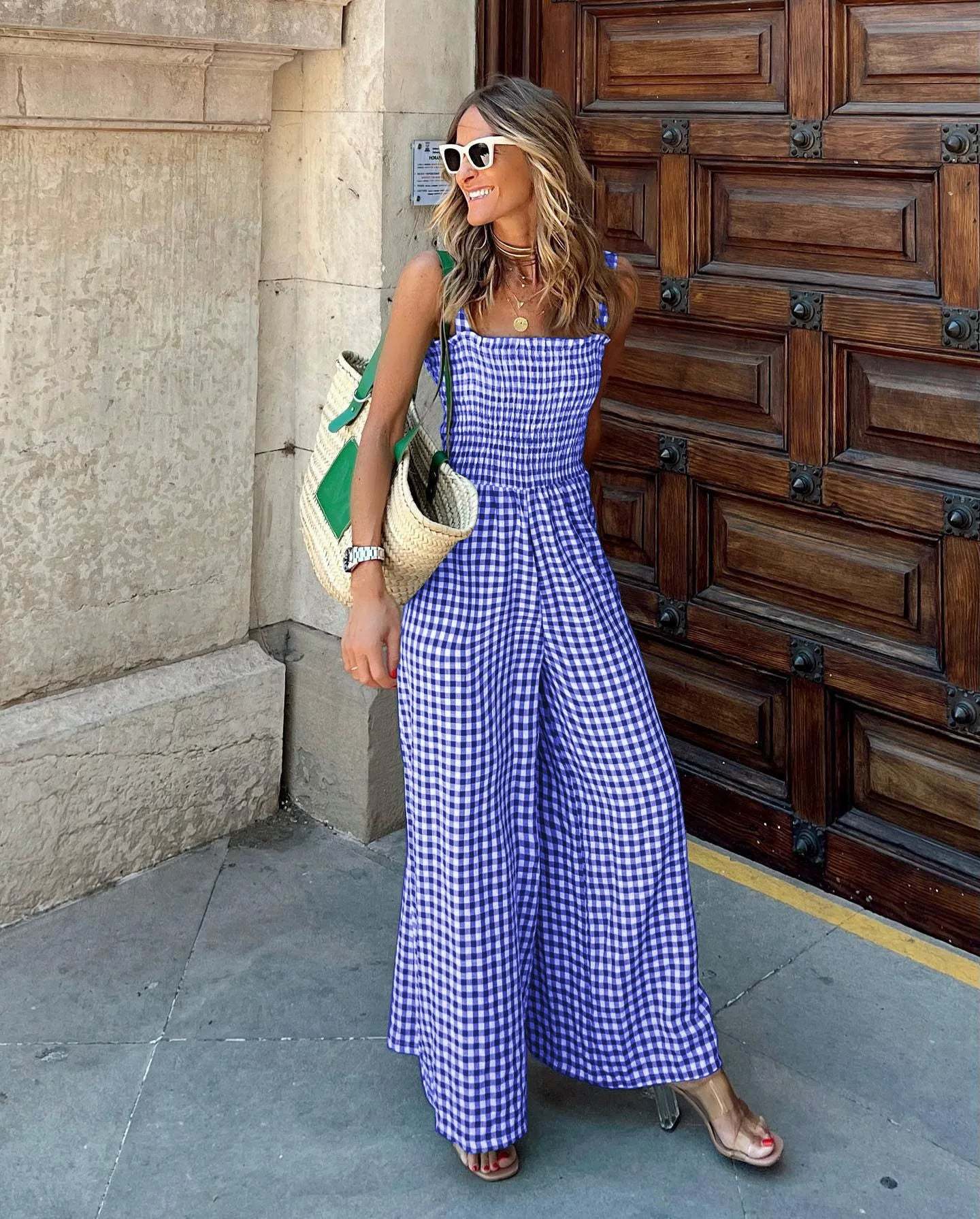 Gingham Wide-Leg Jumpsuit