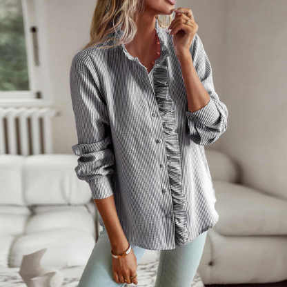 Ruffled Front Button-Up Blouse