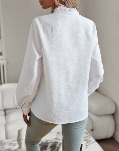 Ruffled Front Button-Up Blouse