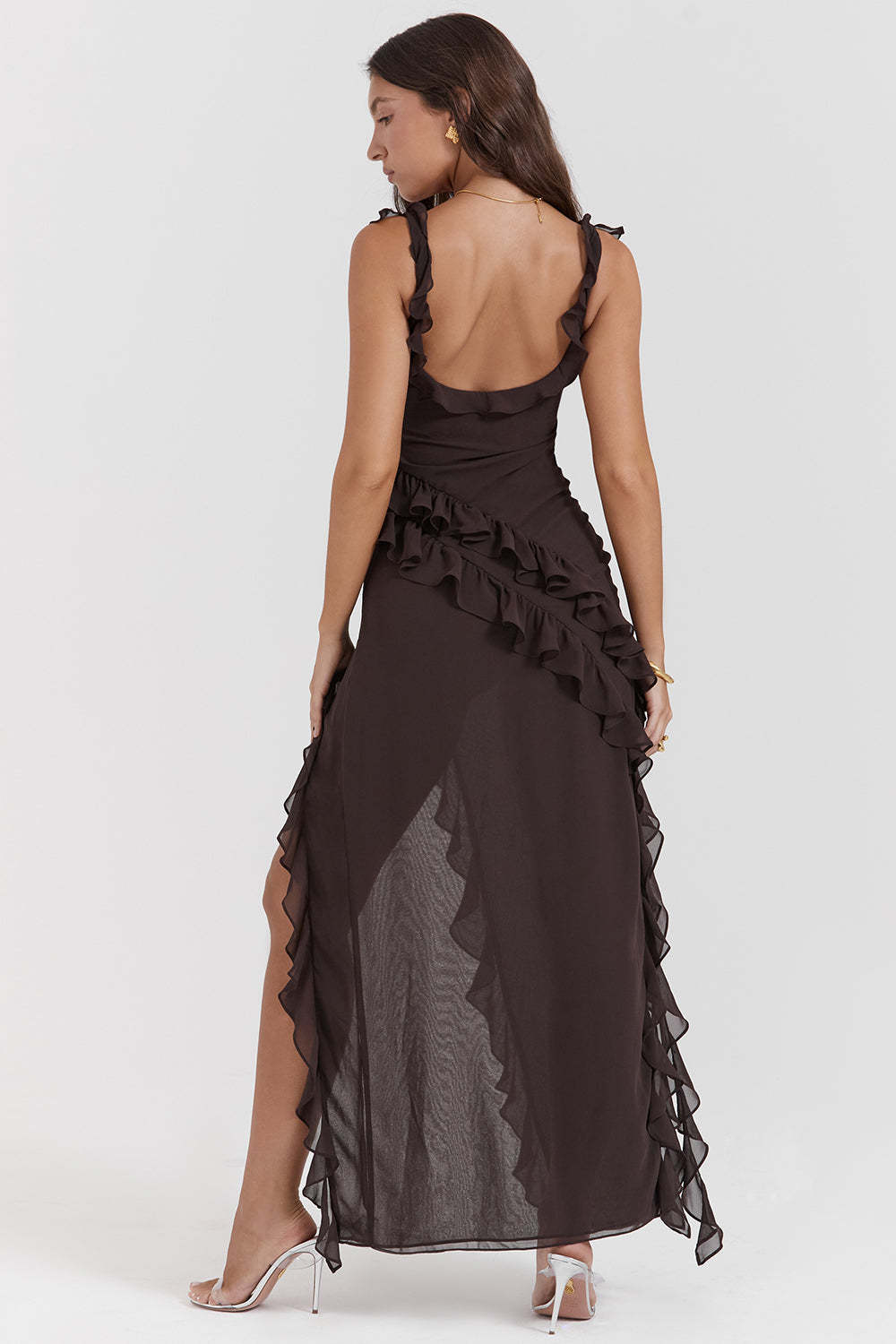 Ruffle Side Slit Party Dress
