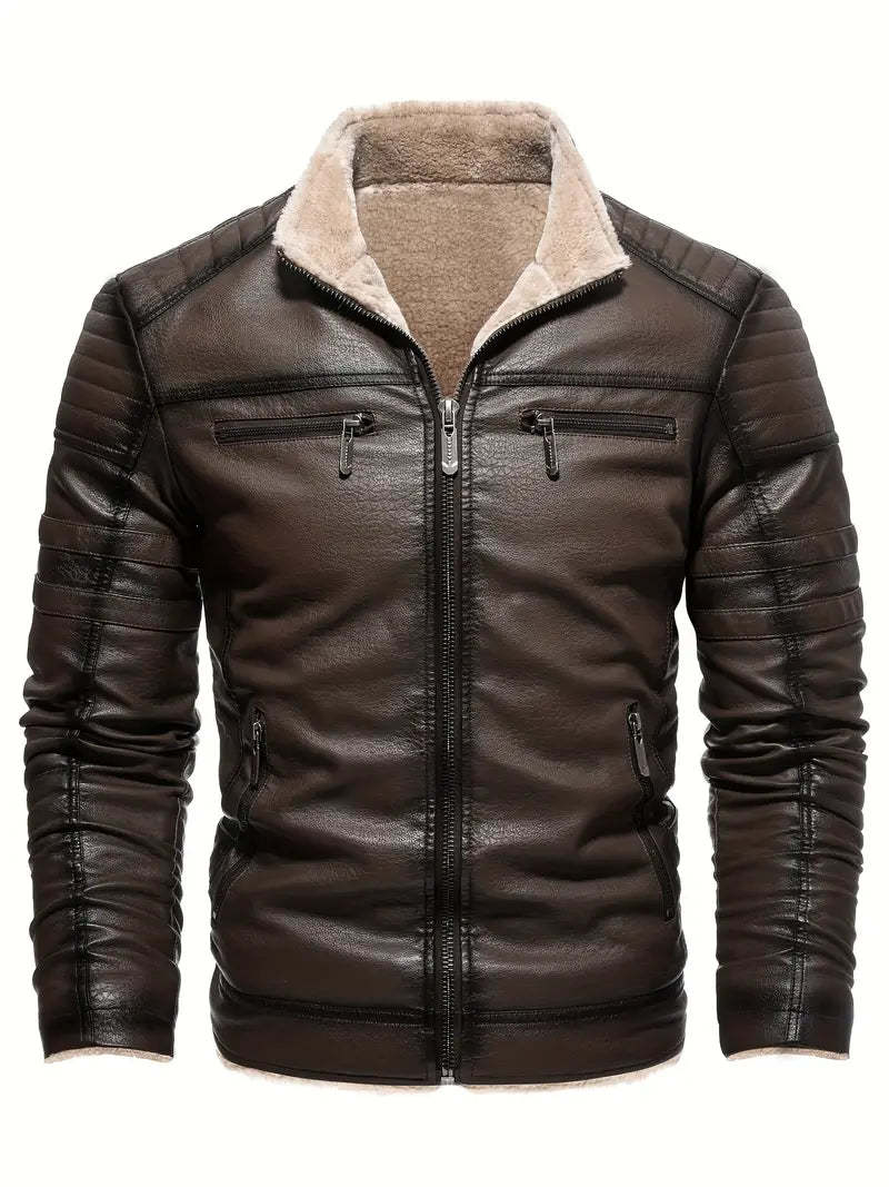 Quilted Vegan Leather Jacket with Shearling Collar
