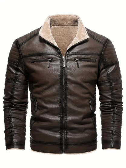 Quilted Vegan Leather Jacket with Shearling Collar