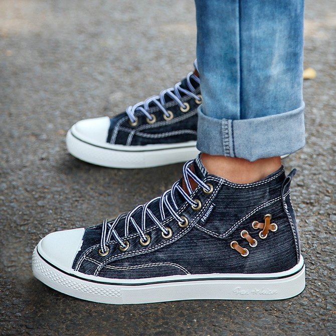 Women's High Top Canvas platform Sneaker Denim Shoes