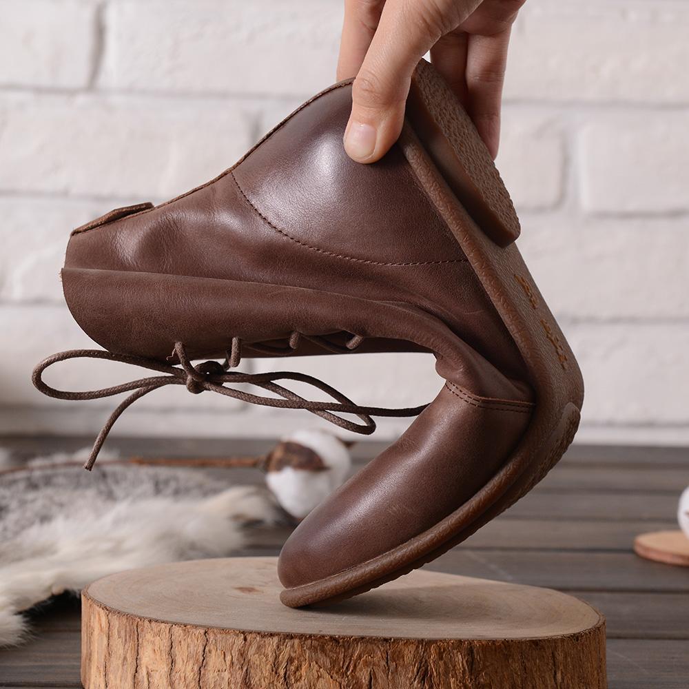 Oxfords For Women Lace Up Flat Sole Ankle Boots Handmade Waxing Leather Martin Boots Black/Brown